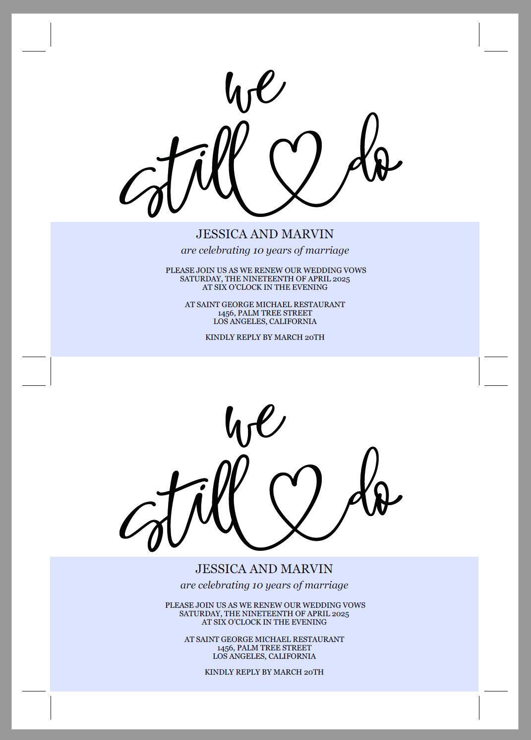 Rustic We Still Do Invitation Template, Wedding Anniversary, Vow Renewal Invite, Renew Vows Wedding Invitation, We Still Do -JESSICA - SAVVY PAPER CO