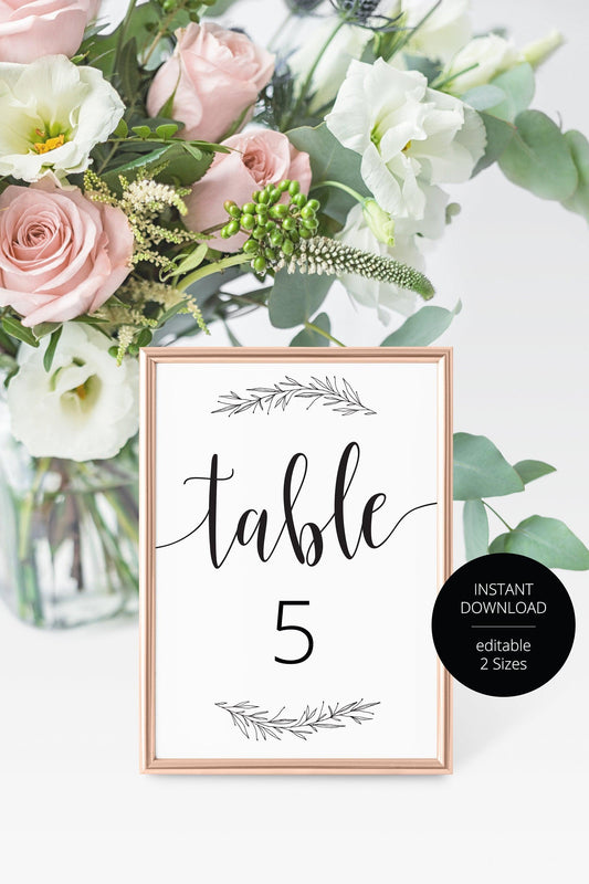 Rustic Wedding Table Number, Wedding Table, Printable Numbers, Instant Download,DIY Table Numbers, Table Cards, Wreath, Laurel -HANNAH - SAVVY PAPER CO