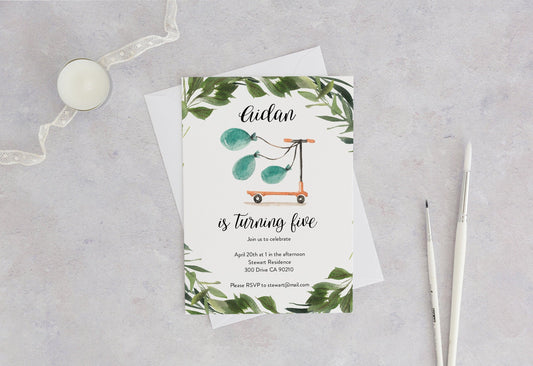 Scooter Birthday Invitation Template, Instant Download, Balloons 5th Birthday Invite, Editable SC2 - SAVVY PAPER CO