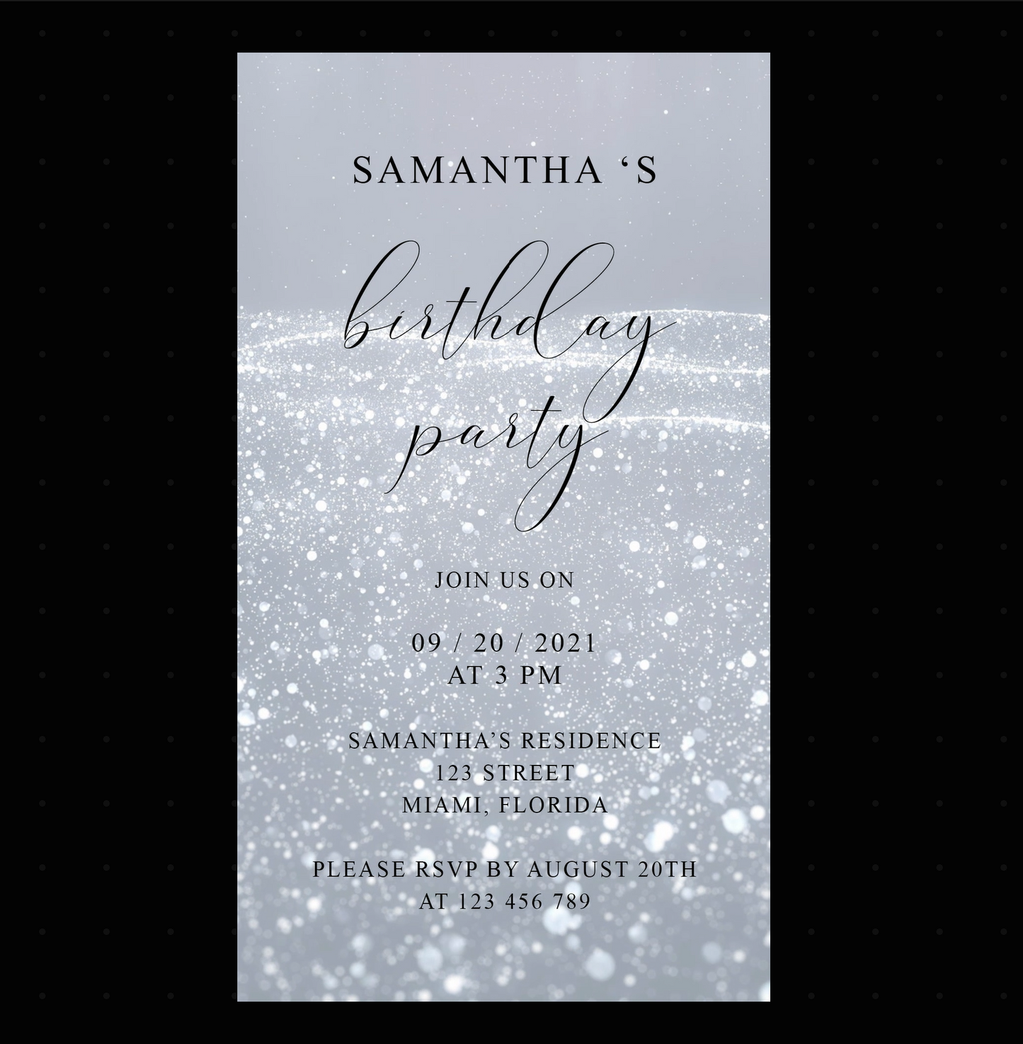 Instant Download Silver Glitter Birthday Video Evite, Electronic Invite, Birthday Video Invitation, Animated Invitation