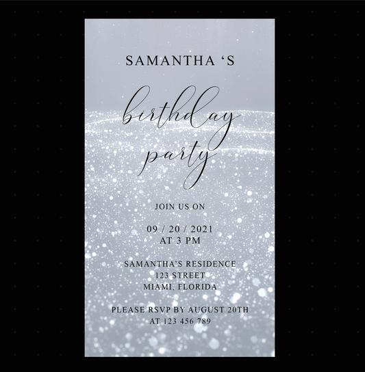 Instant Download Silver Glitter Birthday Video Evite, Electronic Invite, Birthday Video Invitation, Animated Invitation