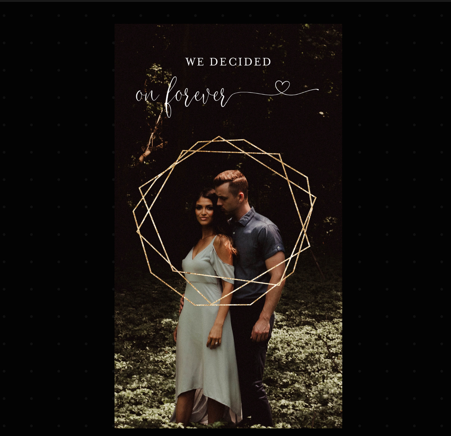 Engagement Announcement Card, Geometric Video Announcement, Mp4 Invites, Gold Card with Photo