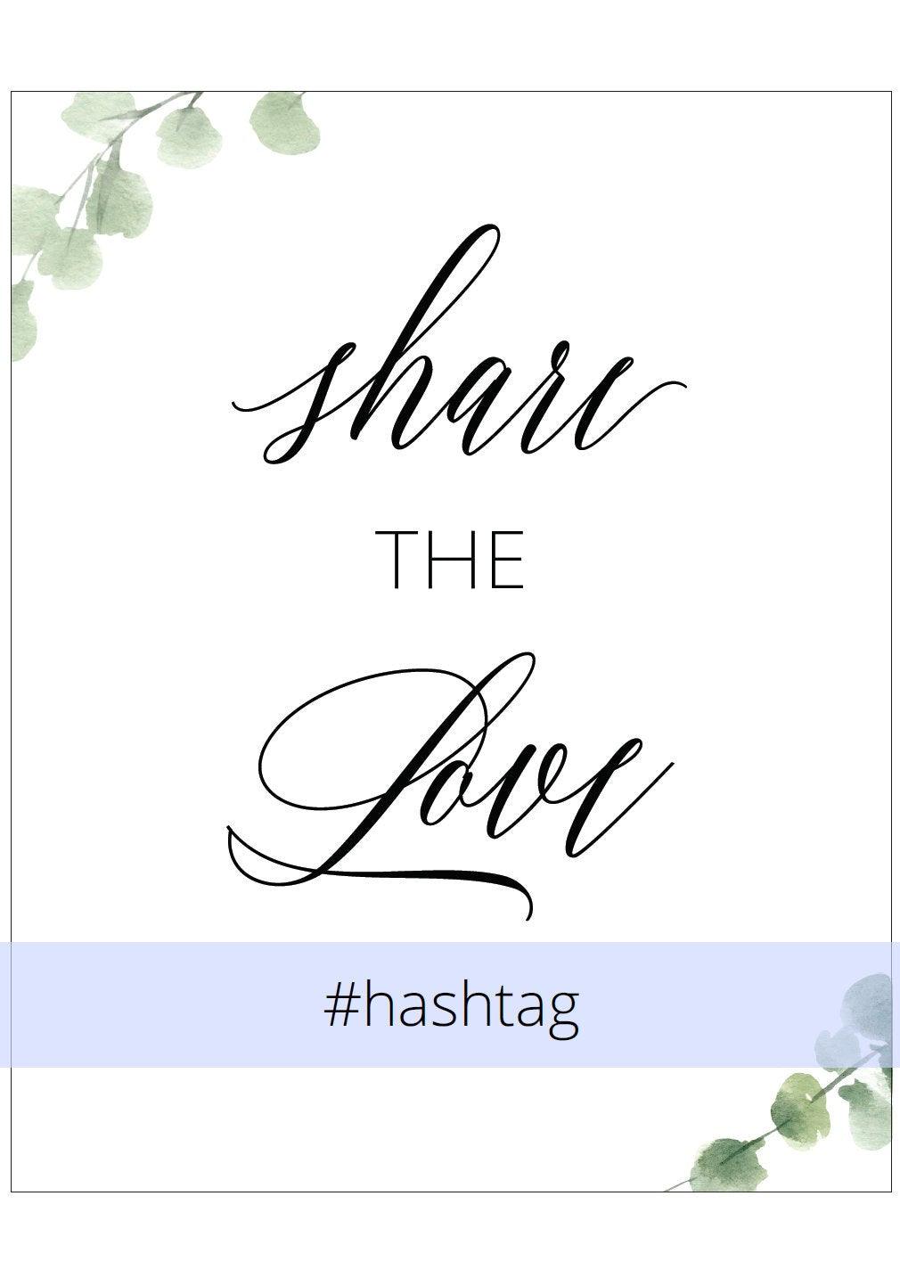 Share the Love Wedding sign, Rustic Wedding, Wedding Signs, Printable, instagram Sign, Hashtag, Social Media,Template, Instant Download - SAVVY PAPER CO