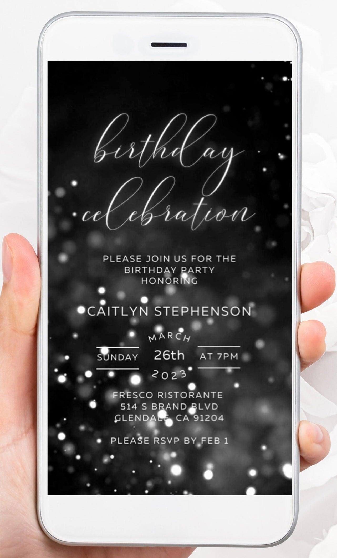 Silver Glitter Birthday Invitation, Any Age Editable Invite Template, Electronic Birthday Invite, Dripping Digital Evite Instant Download - SAVVY PAPER CO
