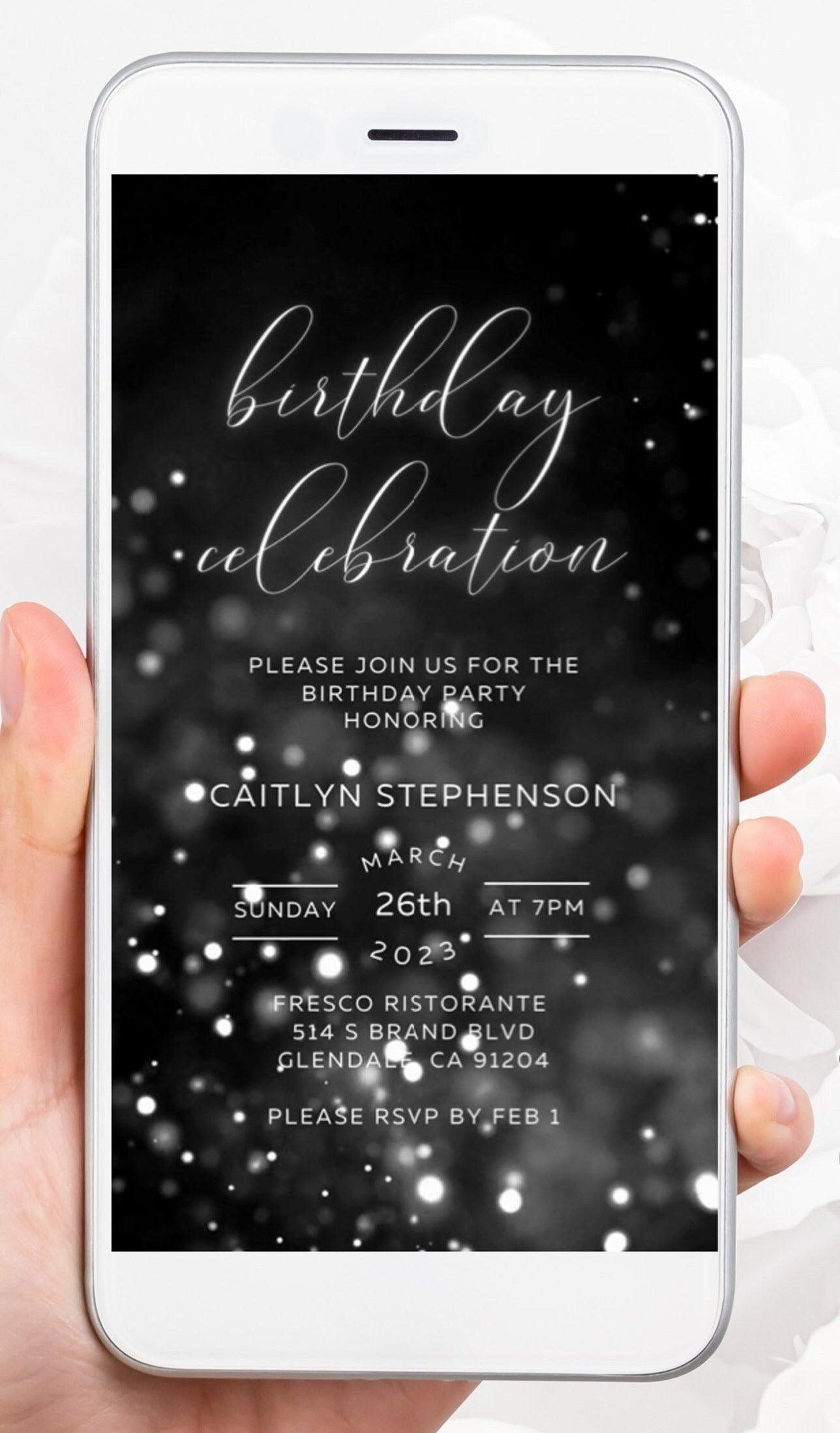 Silver Glitter Birthday Invitation, Any Age Editable Invite Template, Electronic Birthday Invite, Dripping Digital Evite Instant Download - SAVVY PAPER CO