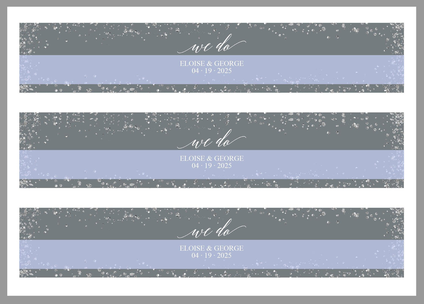 Silver Gray Wedding Invitation Suite Belly Band Template, Printable Glitter Wedding Invites Band, 2x11", DIY PDF Instant Download-Eloise - SAVVY PAPER CO