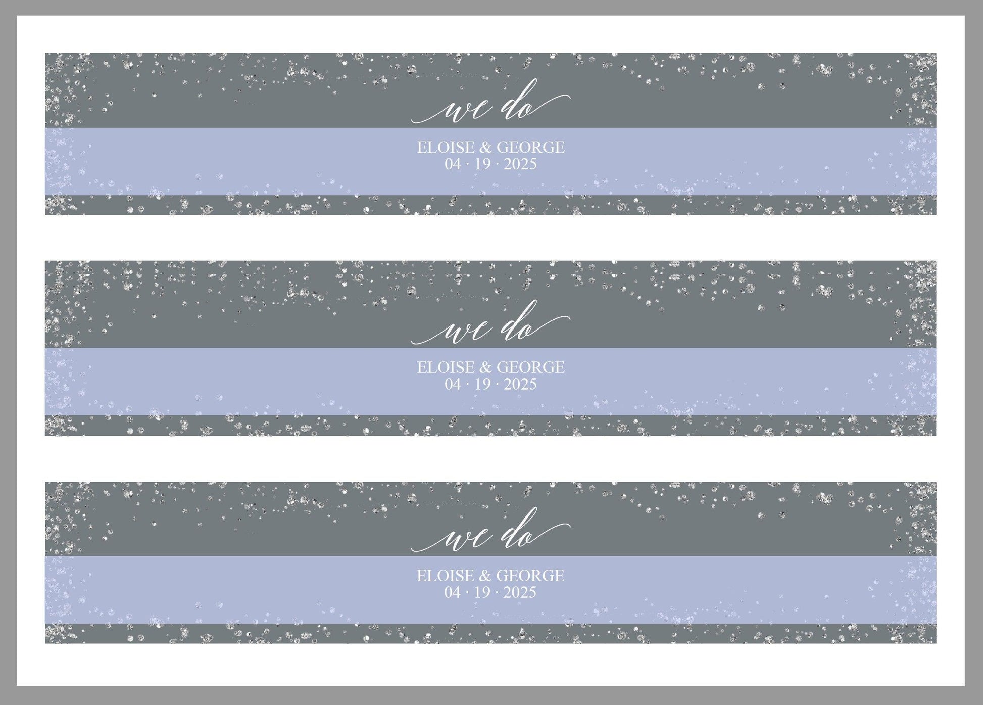 Silver Gray Wedding Invitation Suite Belly Band Template, Printable Glitter Wedding Invites Band, 2x11", DIY PDF Instant Download-Eloise - SAVVY PAPER CO