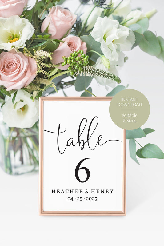 Simple Wedding Table Number, Wedding Table Printable Numbers Instant Download, DIY Table Numbers Cards, Calligraphy Rustic -Heather - SAVVY PAPER CO