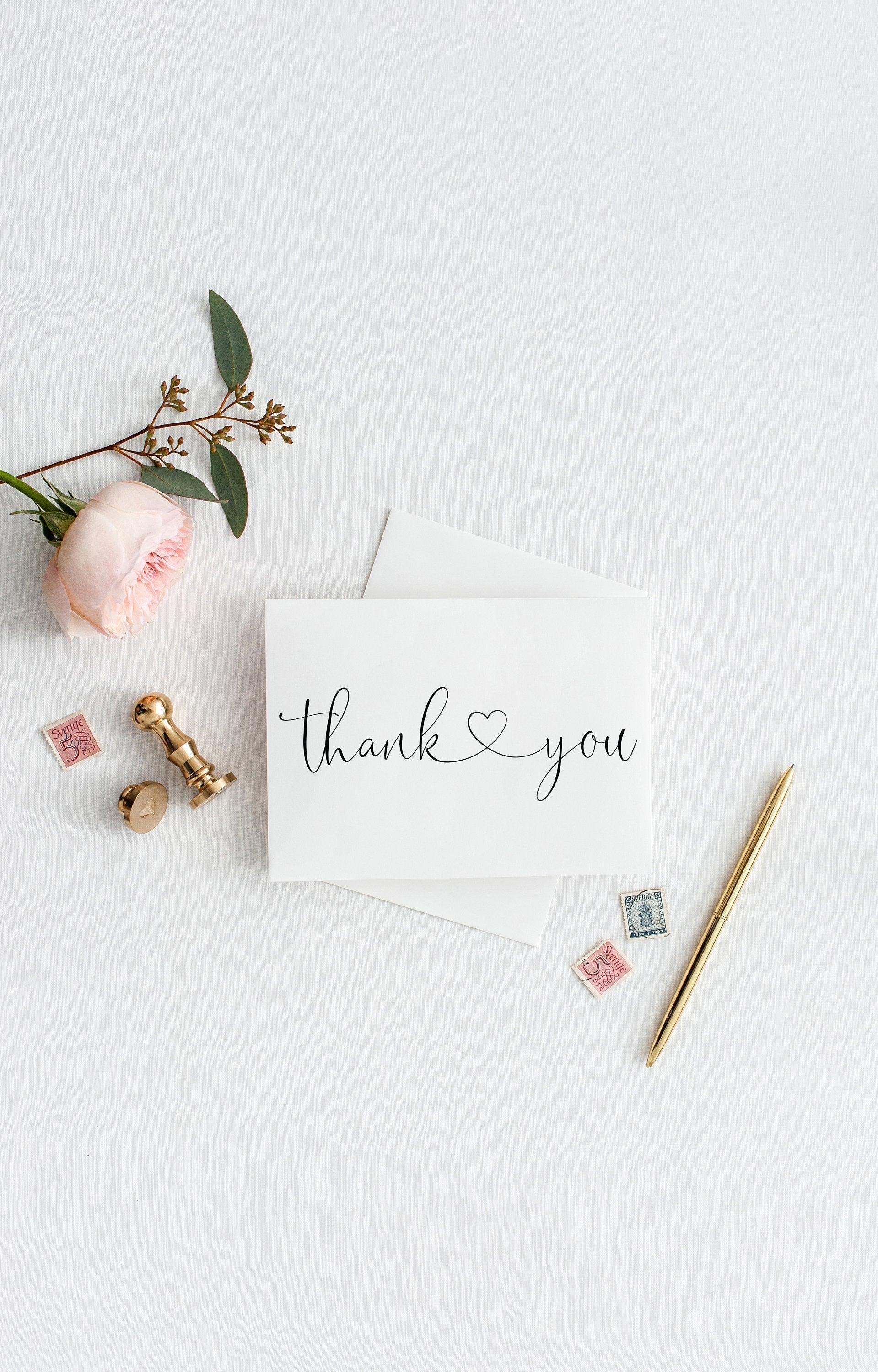 Simple Wedding Thank You Card, Instant Download, Thank you Cards, Printable Thank You, Wedding Cards, Calligraphy, Rustic, Heart - Heather - SAVVY PAPER CO