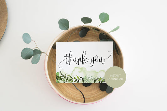 Simple Wedding Thank You Card, Instant Download, Thank you Cards, Printable Thank You, Wedding Cards, Greenery, Rustic - Melissa - SAVVY PAPER CO