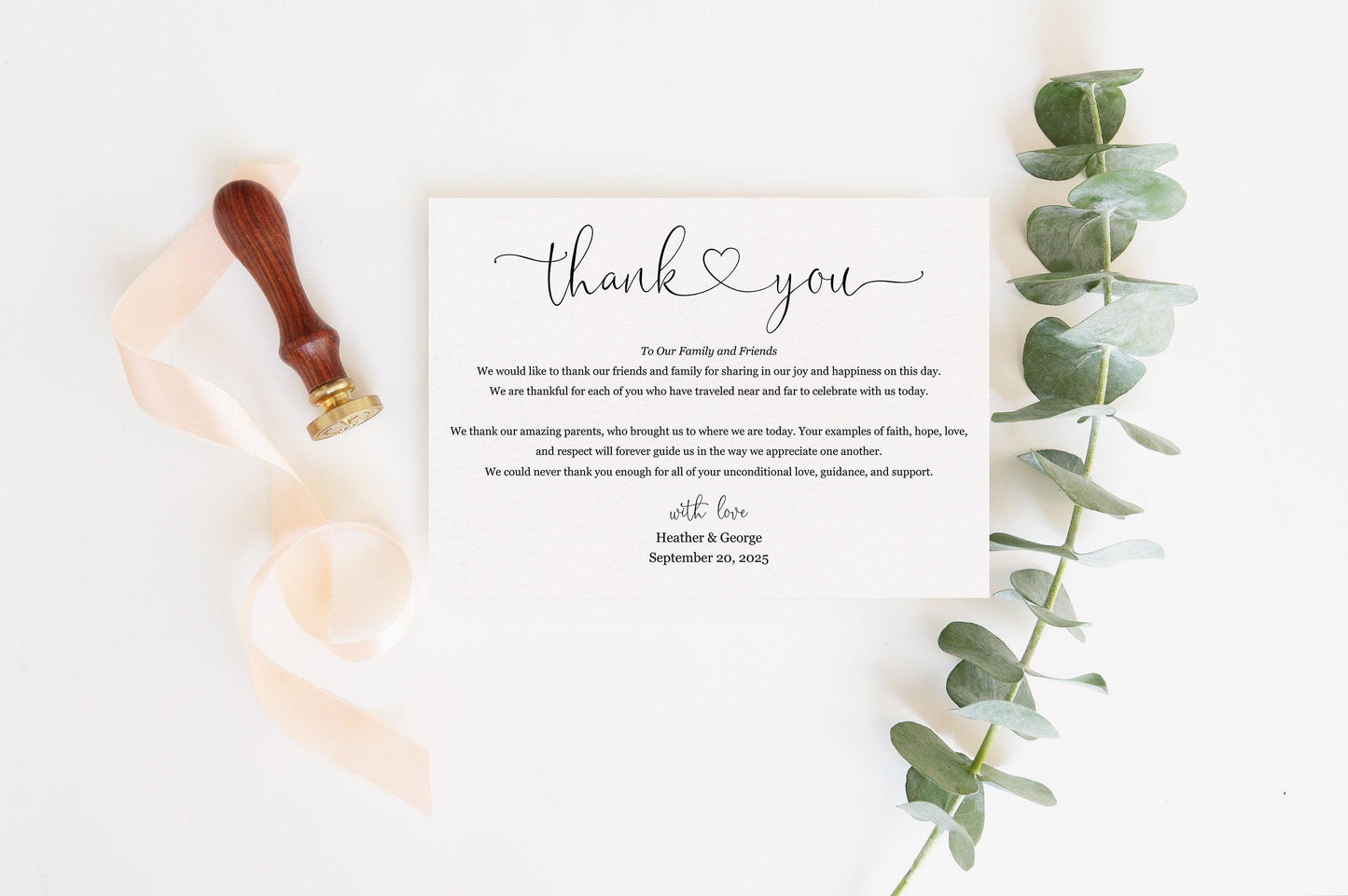 Simple Wedding Thank You Note Instant Download Thank you Cards Printable Thank You Wedding Cards Calligraphy Rustic Heart - Heather - SAVVY PAPER CO