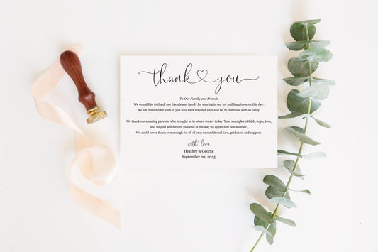 Simple Wedding Thank You Note Instant Download Thank you Cards Printable Thank You Wedding Cards Calligraphy Rustic Heart - Heather - SAVVY PAPER CO
