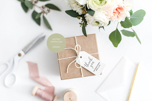 Simple Wedding Thank You Tags, Instant Download, Thank you Gift Tags, Printable Thank You, Calligraphy, Rustic Wedding - Heather - SAVVY PAPER CO