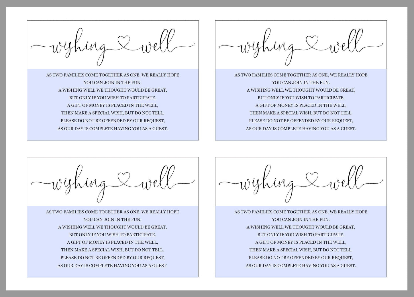 Simple Wedding Wishing Well Card Template,Instant Download, Editable Wishing, Wishing well Cards Insert, Calligraphy,Rustic,Heart - Heather - SAVVY PAPER CO