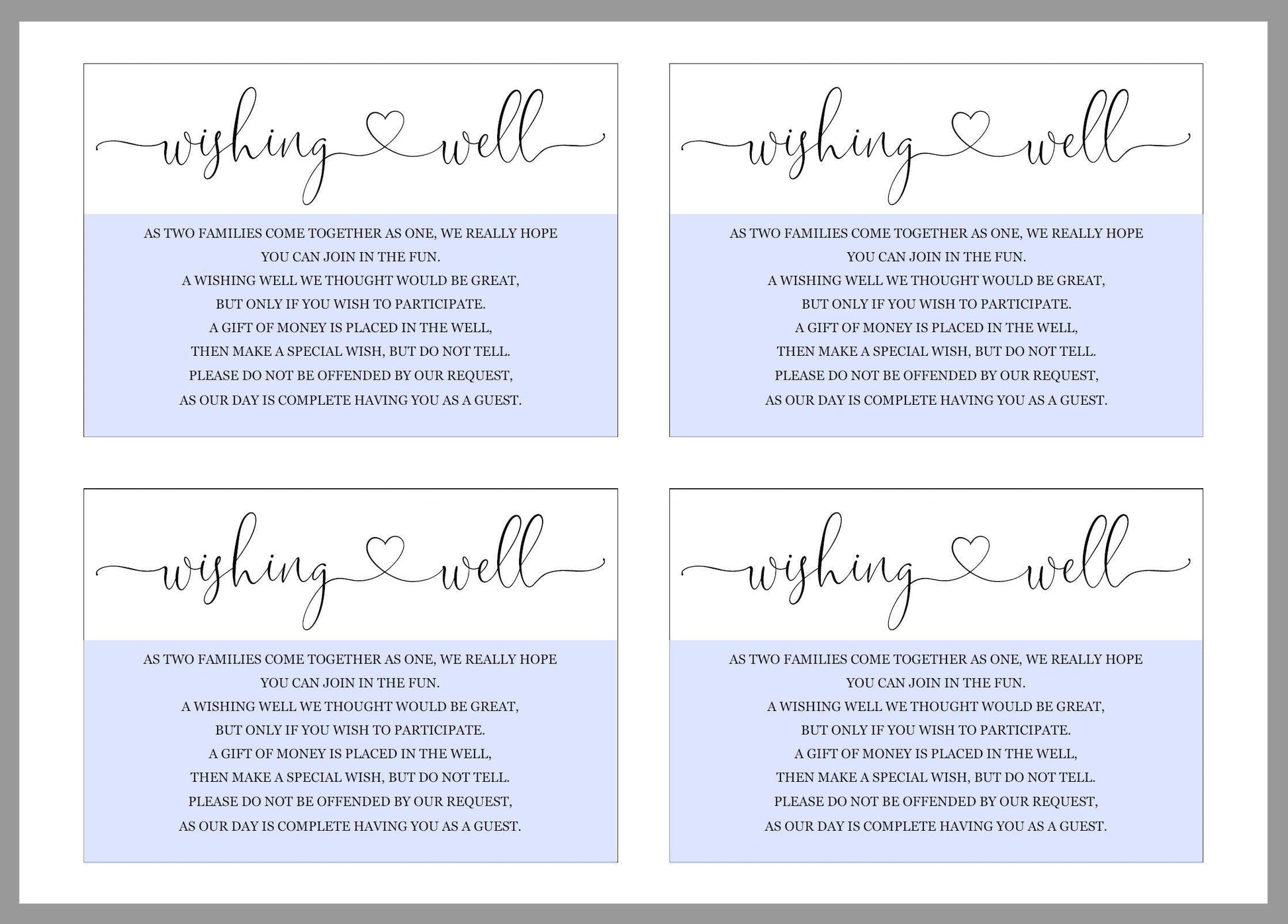 Simple Wedding Wishing Well Card Template,Instant Download, Editable Wishing, Wishing well Cards Insert, Calligraphy,Rustic,Heart - Heather - SAVVY PAPER CO