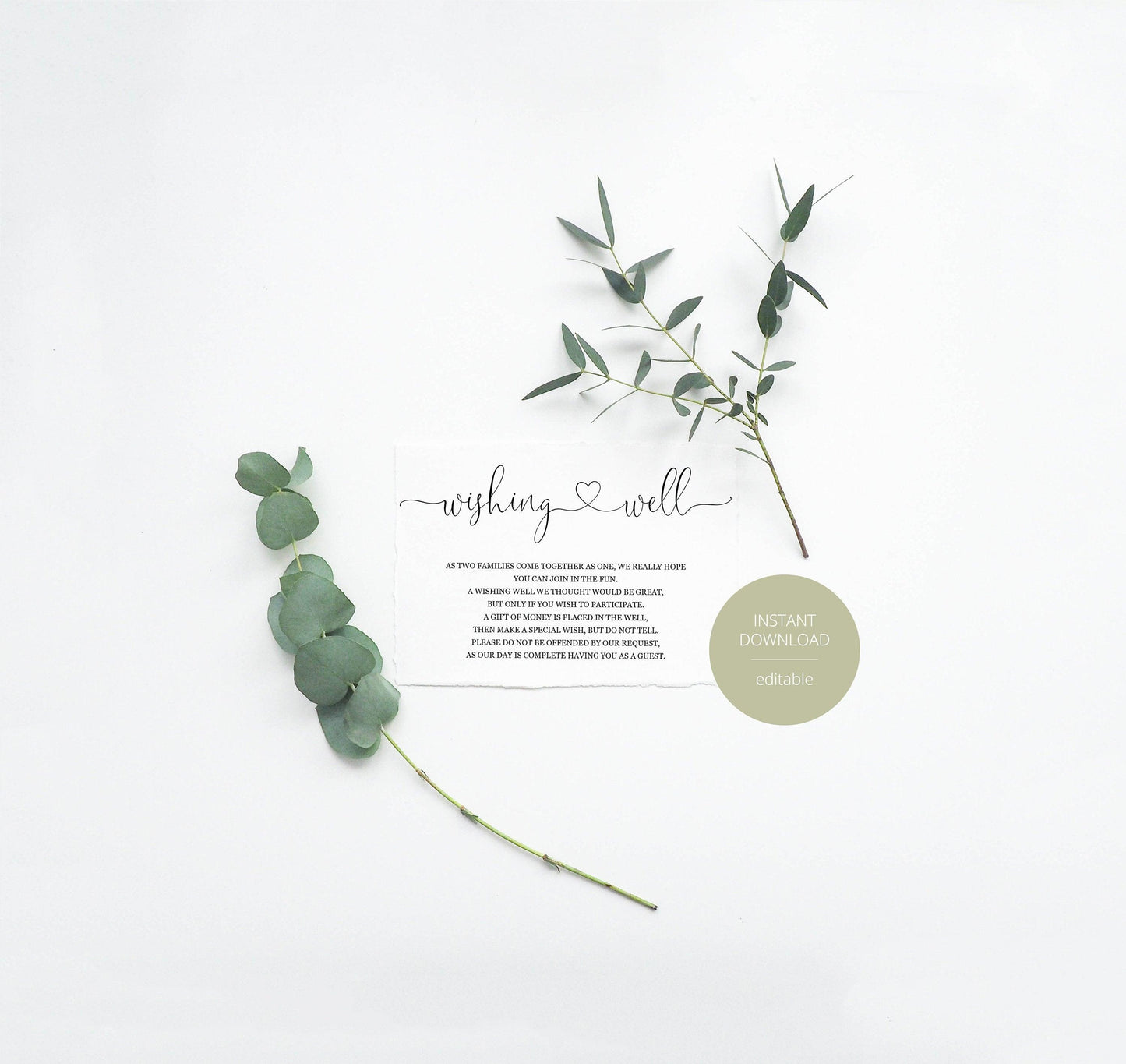 Simple Wedding Wishing Well Card Template,Instant Download, Editable Wishing, Wishing well Cards Insert, Calligraphy,Rustic,Heart - Heather - SAVVY PAPER CO