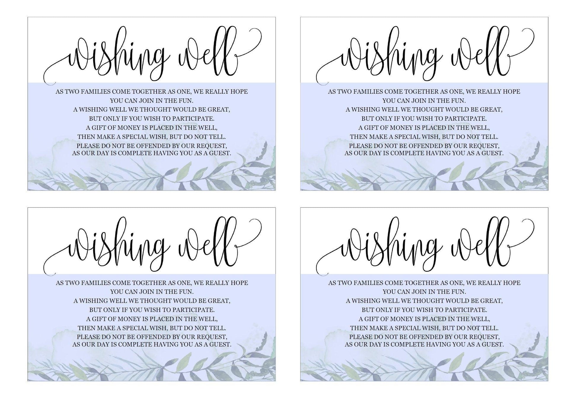 Simple Wedding Wishing Well Card Template,Instant Download, Editable Wishing, Wishing well Cards Insert, Greenery,Rustic - Melissa - SAVVY PAPER CO