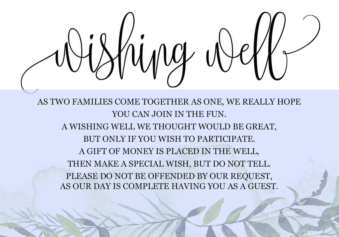 Simple Wedding Wishing Well Card Template,Instant Download, Editable Wishing, Wishing well Cards Insert, Greenery,Rustic - Melissa - SAVVY PAPER CO