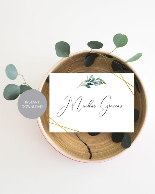 Spanish Geometric Wedding Thank You Card, Instant Download, Thank you Cards, Printable Thank You, Wedding Cards, Greenery, Gold - TARA - SAVVY PAPER CO