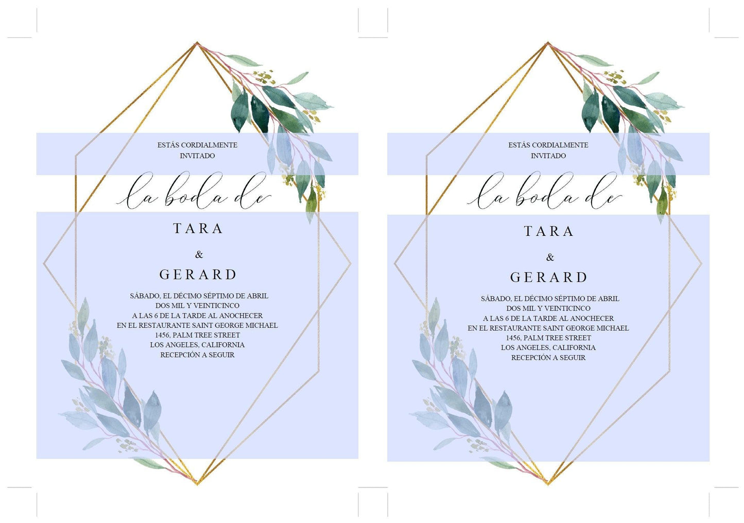 Spanish Greenery Gold Wedding Invitation Template, Printable Wedding Invitation, Geometric Wedding, Instant Download, Editable- TARA - SAVVY PAPER CO