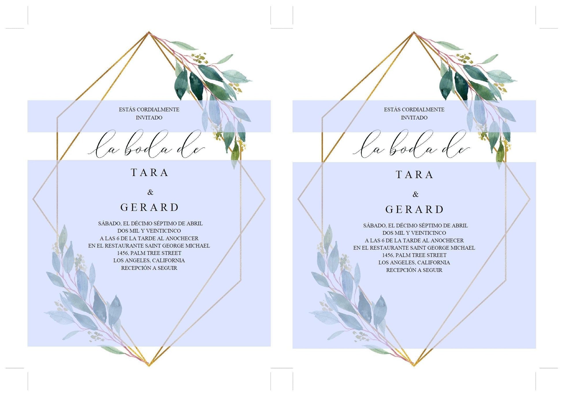 Spanish Greenery Gold Wedding Invitation Template, Printable Wedding Invitation, Geometric Wedding, Instant Download, Editable- TARA - SAVVY PAPER CO