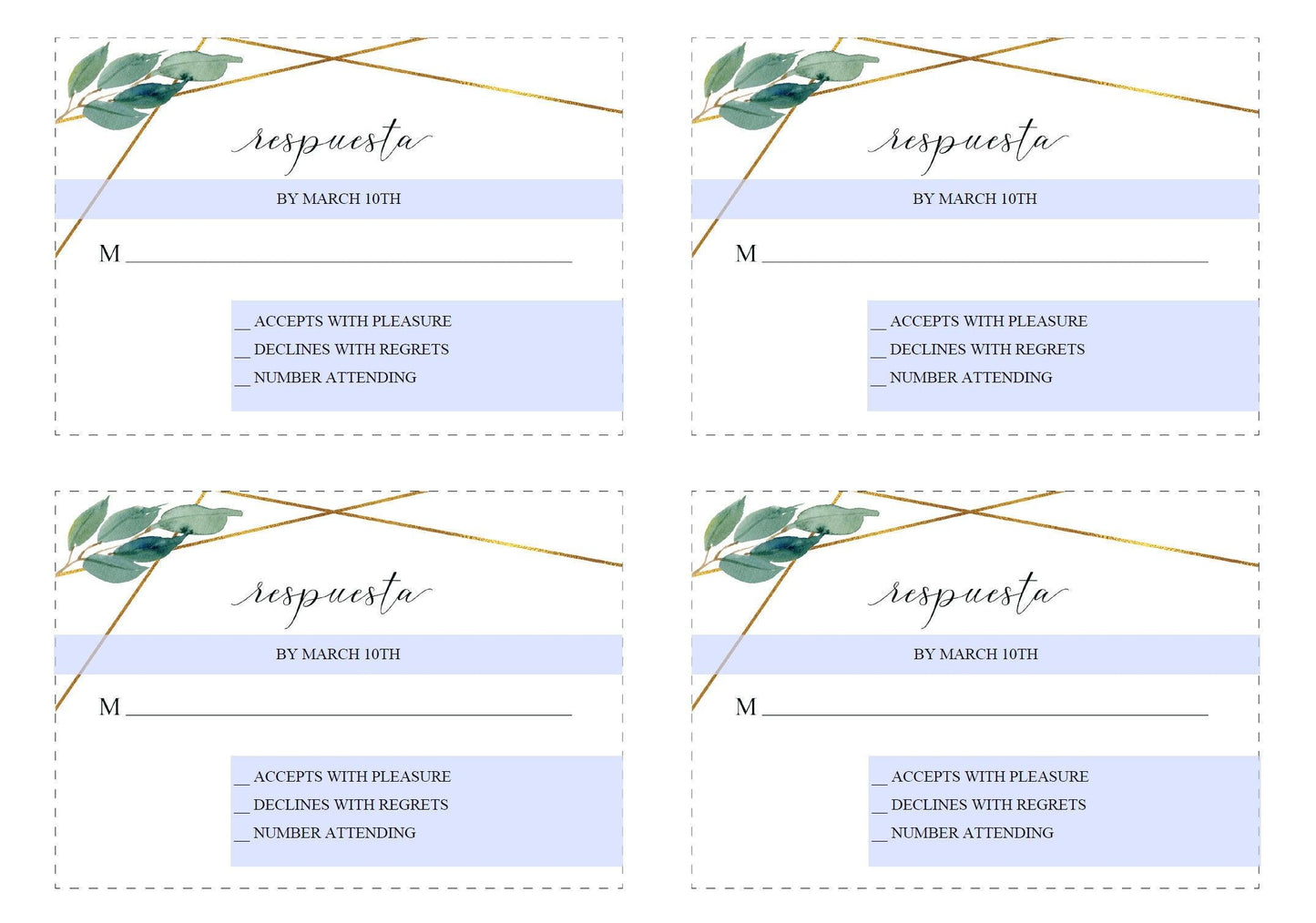 Spanish RSVP Card Template, Wedding RSVP, Response Card, RSVP cards, Geometric Wedding, Printable rsvp, Wedding Response, Greenery - Tara - SAVVY PAPER CO
