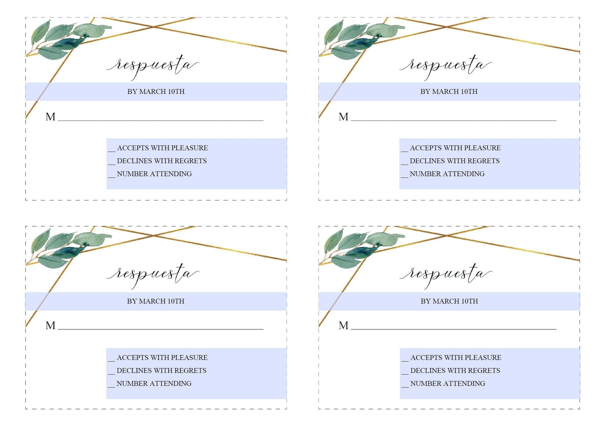 Spanish RSVP Card Template, Wedding RSVP, Response Card, RSVP cards, Geometric Wedding, Printable rsvp, Wedding Response, Greenery - Tara - SAVVY PAPER CO