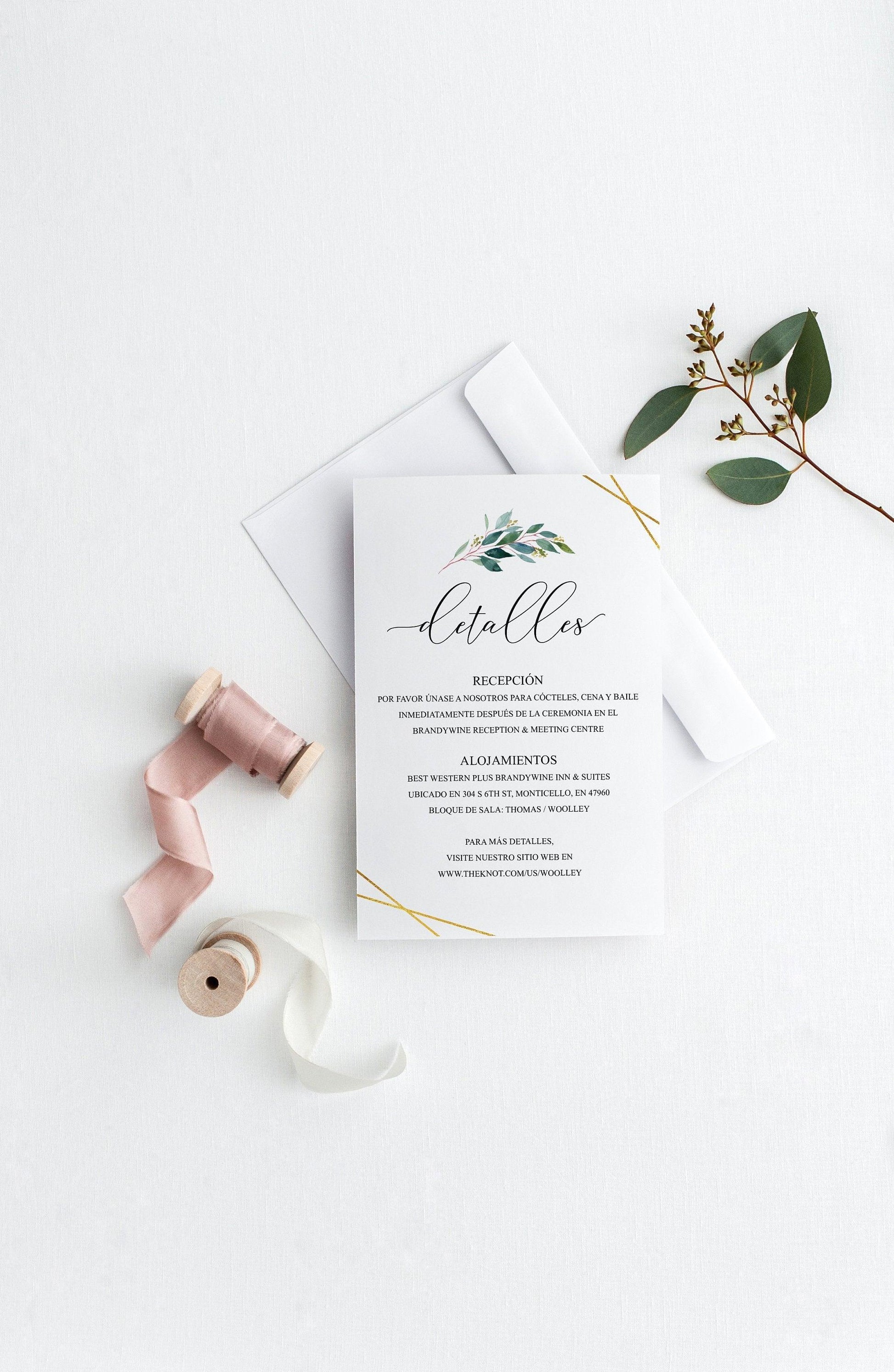 Spanish Wedding Details Card Template, Instant Download, Information Card,Wedding Info Card, Gold Wedding,Details Template,Geometric - TARA - SAVVY PAPER CO