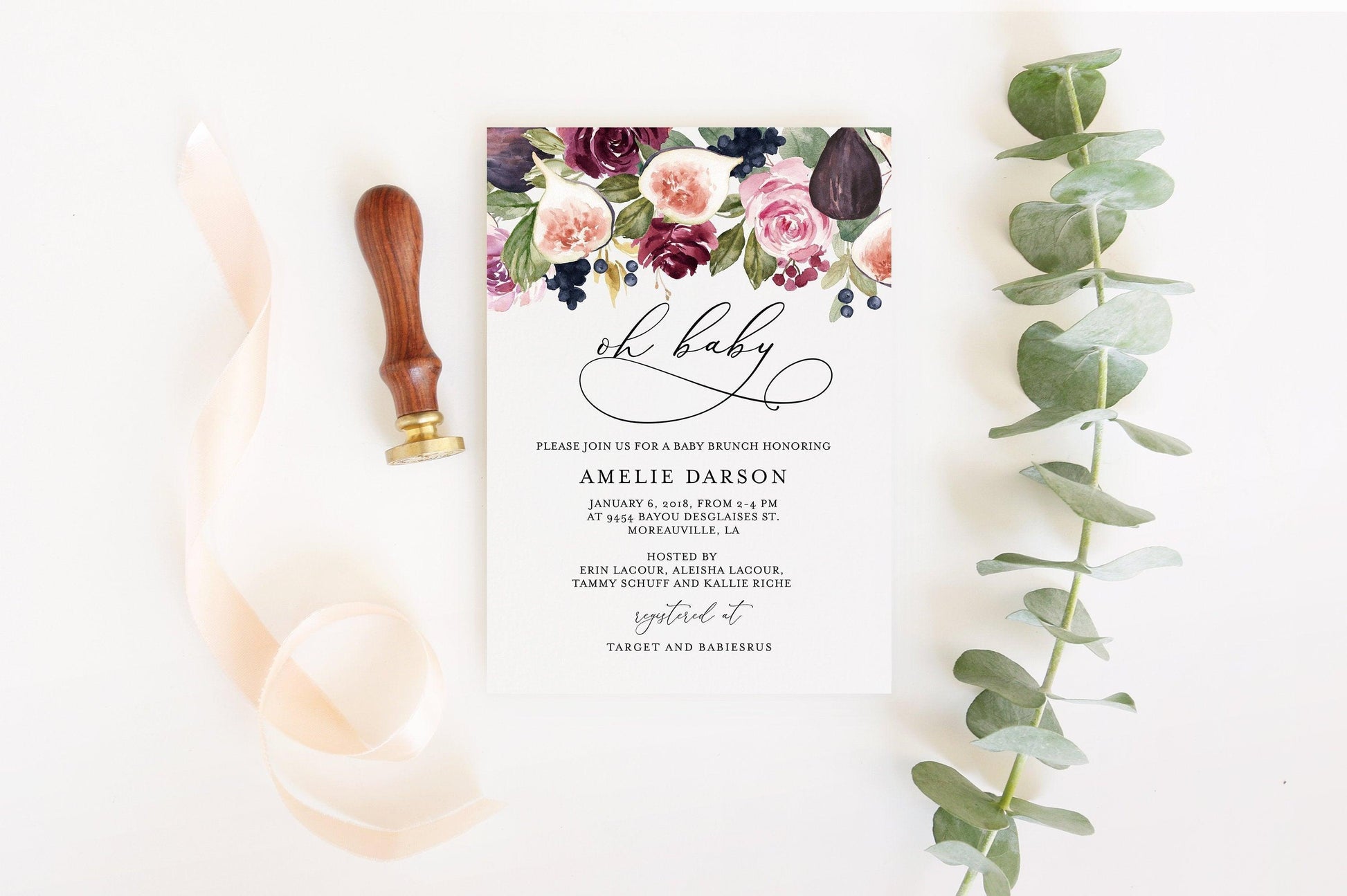 Summer Baby Shower Invite Templett Invitation Baby Shower Invite Figs Baby Shower Brunch Invitation Template #WB3 - SAVVY PAPER CO