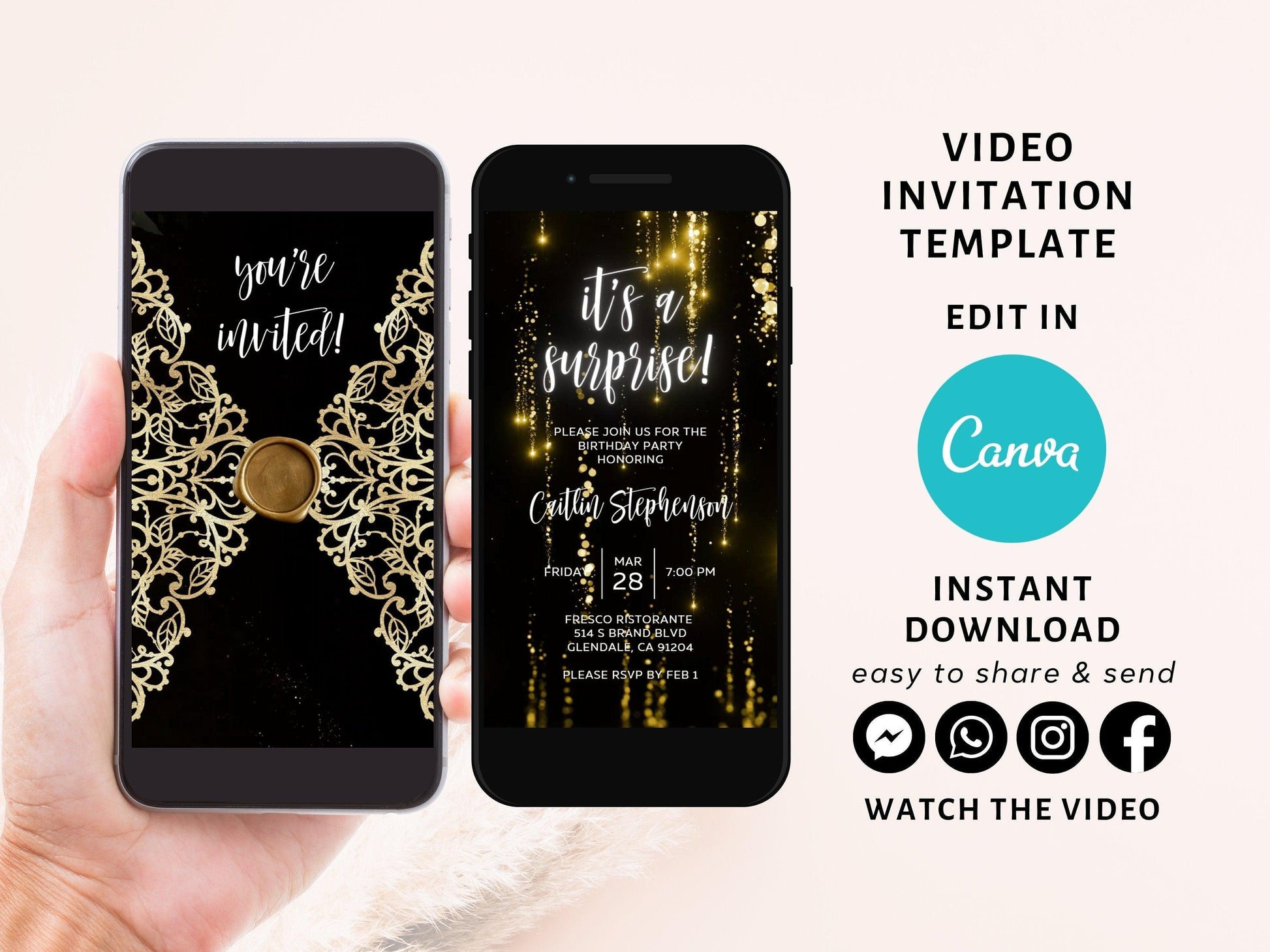 Surprise Birthday Invitation, Any Age Editable Invite Template, Electronic Birthday Invite, Digital Evite, Instant Download, Laser cut gate - SAVVY PAPER CO