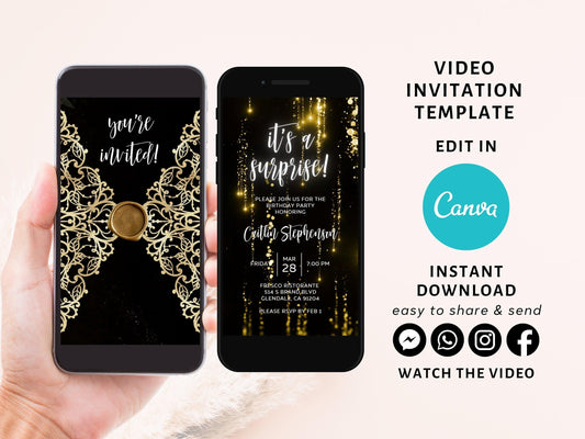 Surprise Birthday Invitation, Any Age Editable Invite Template, Electronic Birthday Invite, Digital Evite, Instant Download, Laser cut gate - SAVVY PAPER CO