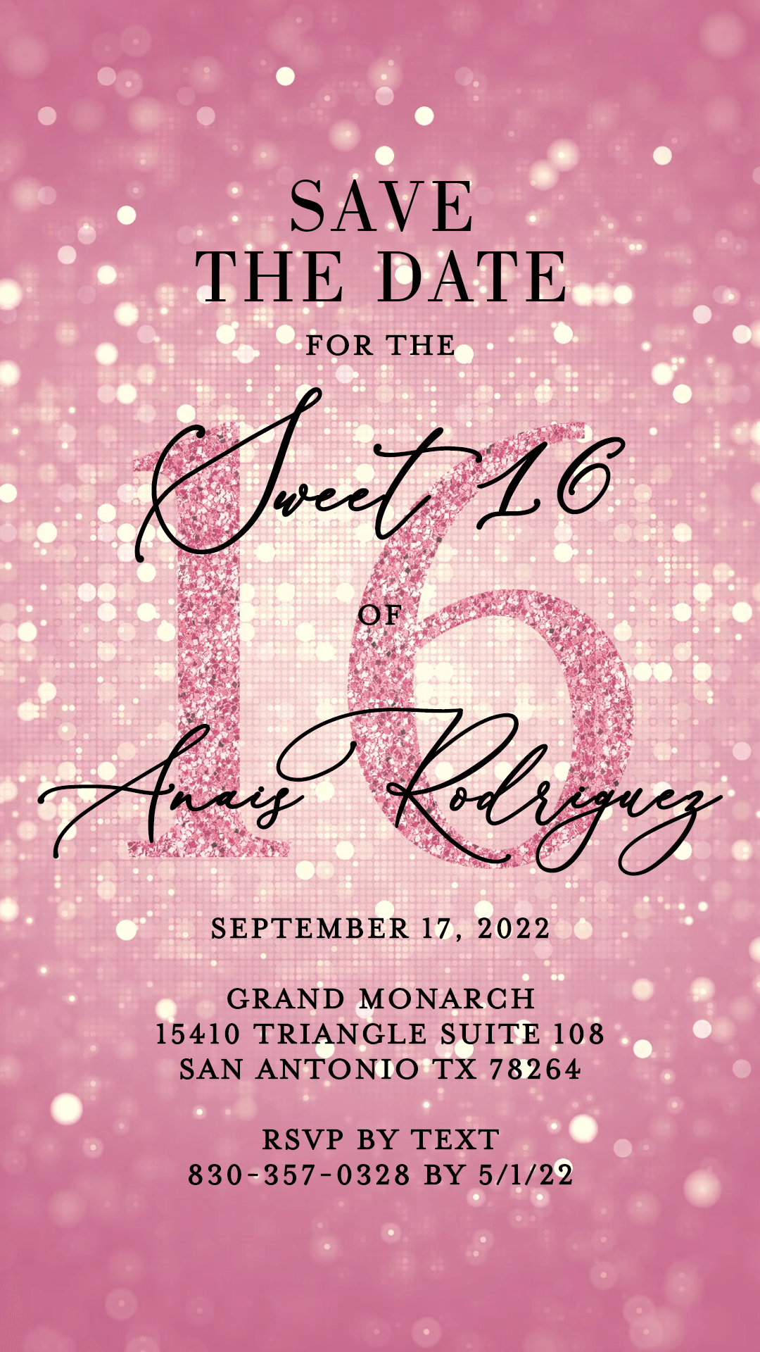 Sweet 16 animated Blush Glitter Birthday Invitation, Video 16th Birthday Invite - SAVVY PAPER CO