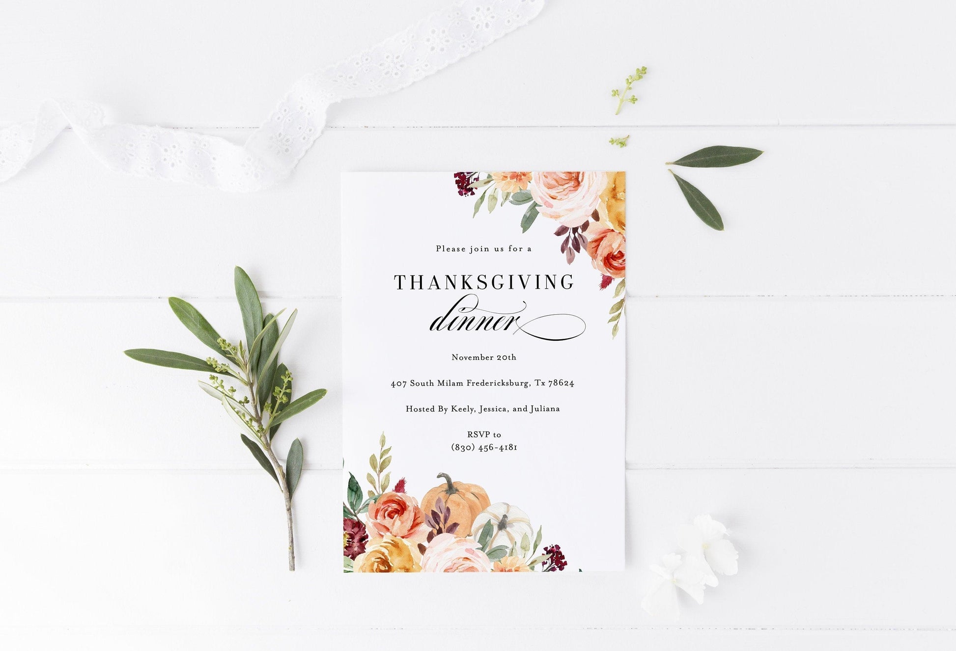 Thanksgiving Dinner Invitation, Friendsgiving Invitation, Thanksgiving Party, Thanksgiving Invitation Instant Download Pumpkin Invite #KR1 - SAVVY PAPER CO