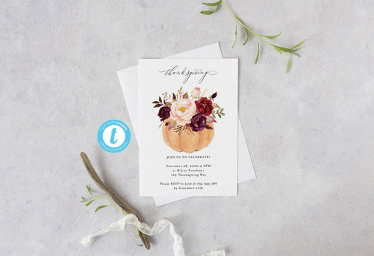 Thanksgiving Dinner Invitation Template, INSTANT DOWNLOAD, Printable Thanksgivint Invite, Editable Template #WB4 - SAVVY PAPER CO