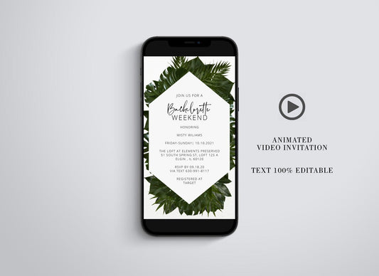 Tropical Bachelorette Weekend Video Evite, Electronic Invite, Bachelorette Video Invitation, Animated Invitation, Bridal Shower - SAVVY PAPER CO