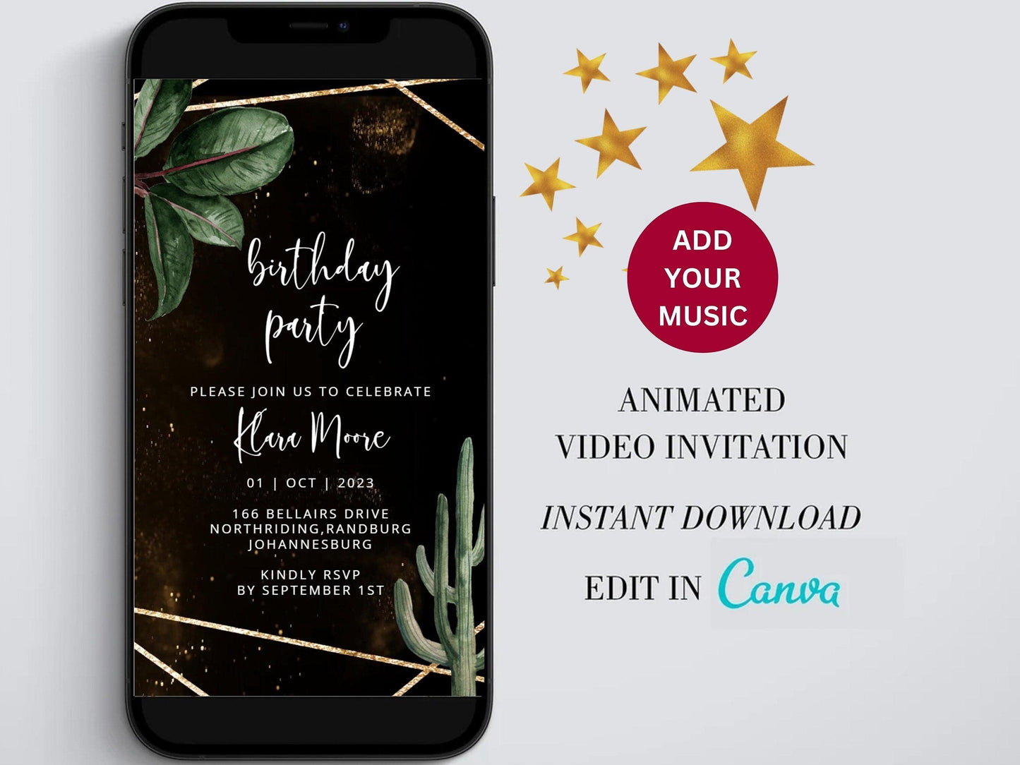 Tropical Digital Birthday Invitations, Editable Any Age Invite, Adult Video Invitation, 30th 40th 50th Birthday Invite, personalized evite - SAVVY PAPER CO