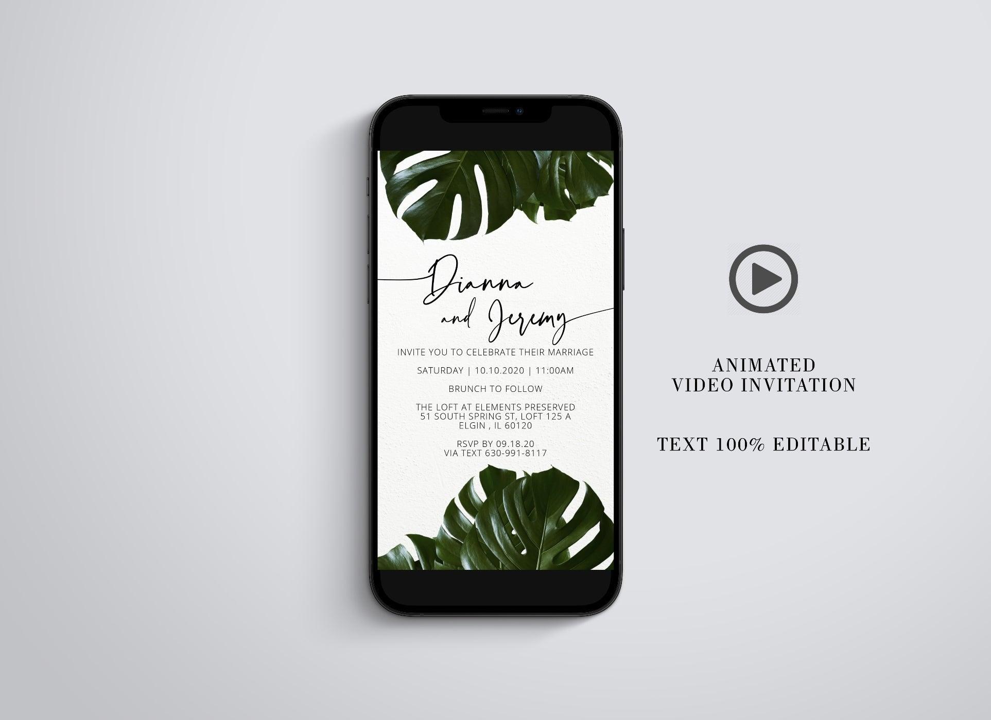 Tropical Wedding Video Evite, Electronic Invite, Wedding Video Invitation, Animated Invitation - SAVVY PAPER CO
