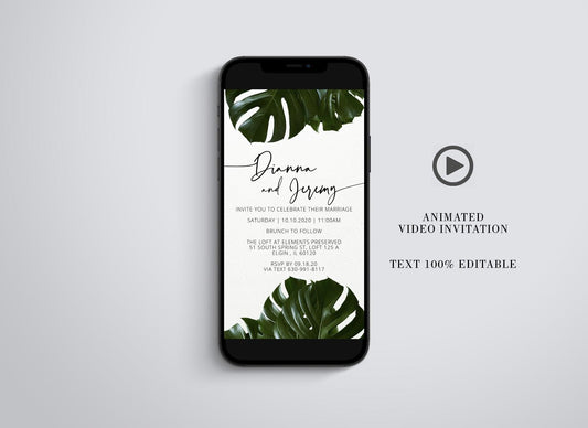 Tropical Wedding Video Evite, Electronic Invite, Wedding Video Invitation, Animated Invitation - SAVVY PAPER CO
