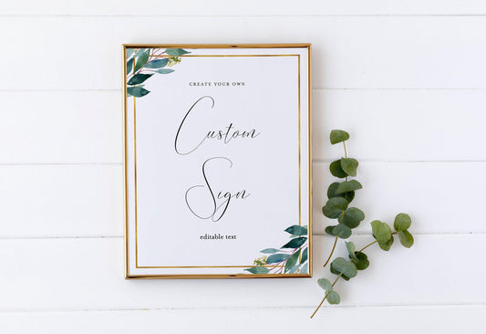 Unlimited Printable Custom Sign Gold Editable Template Instant Download 8x10 Greenery - Tara - SAVVY PAPER CO