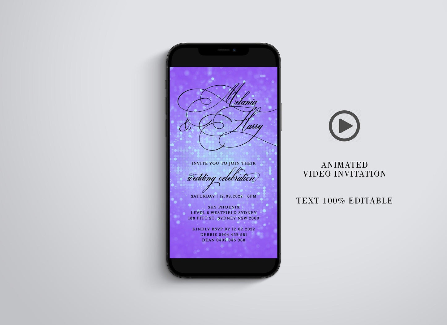 Very Peri Animated Glitter Card, Video Invite, Glitter Shimmer Purple - SAVVY PAPER CO