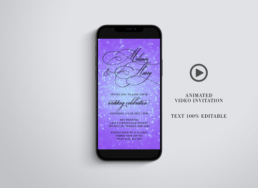 Very Peri Animated Glitter Card, Video Invite, Glitter Shimmer Purple - SAVVY PAPER CO