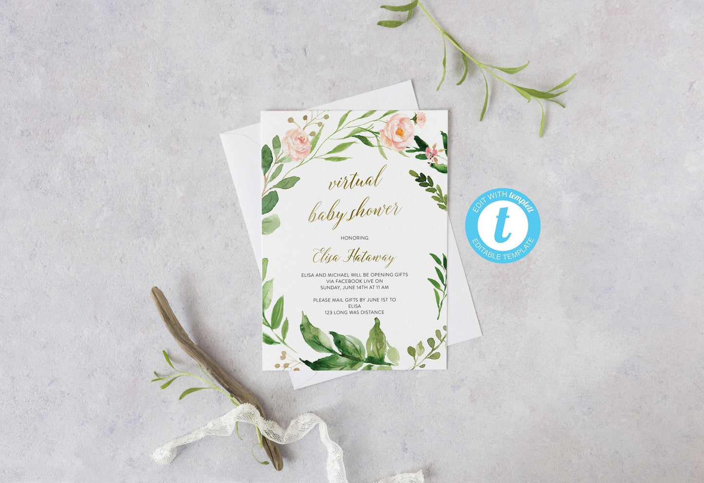 Virtual Baby Shower Invitation Template, Editable |Baby Shower Invite, Instant Download, Online Baby Shower Invite - Elisa - SAVVY PAPER CO