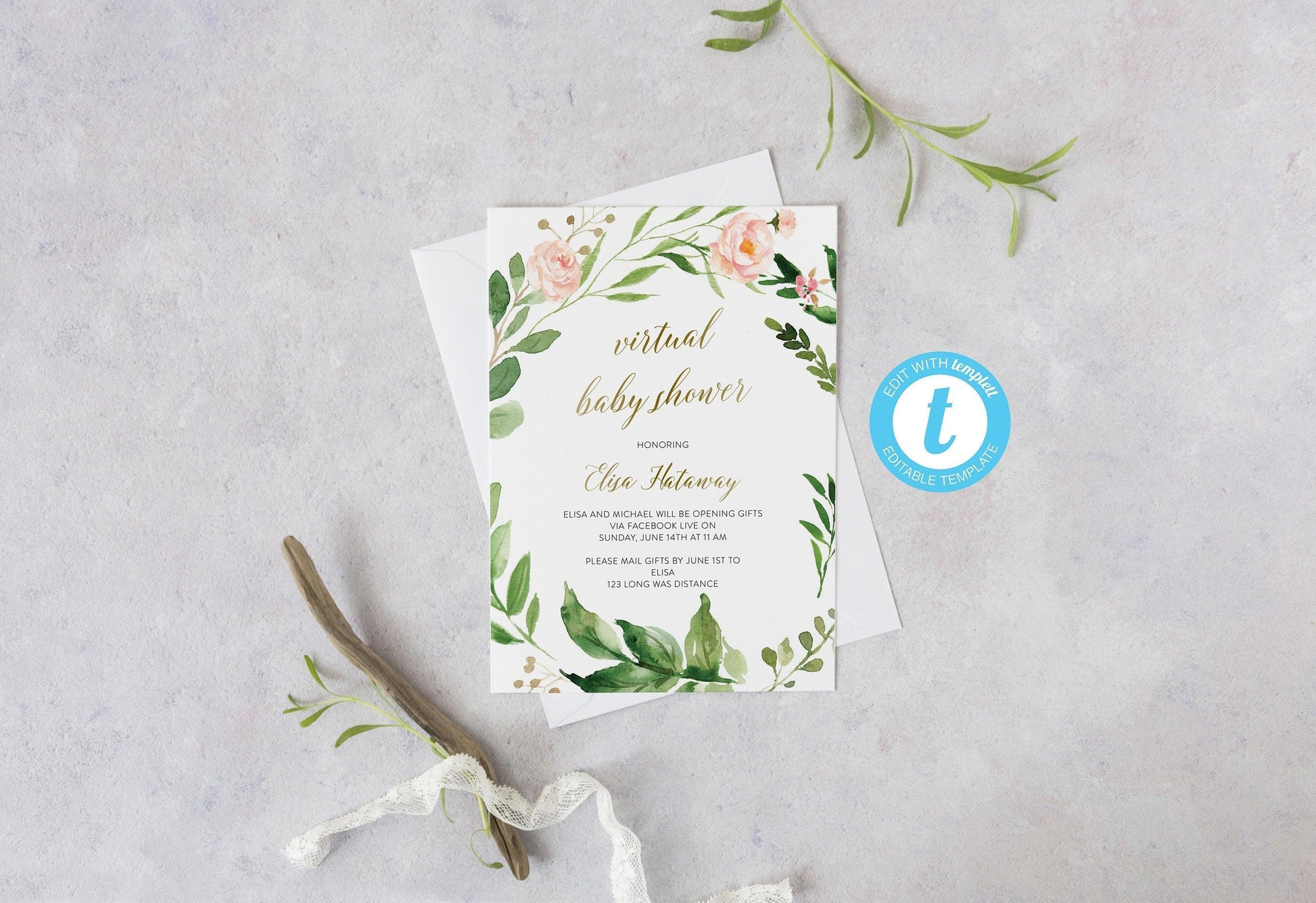 Virtual Baby Shower Invitation Template, Editable |Baby Shower Invite, Instant Download, Online Baby Shower Invite - Elisa - SAVVY PAPER CO