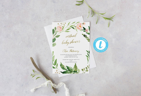 Virtual Baby Shower Invitation Template, Editable |Baby Shower Invite, Instant Download, Online Baby Shower Invite - Elisa - SAVVY PAPER CO