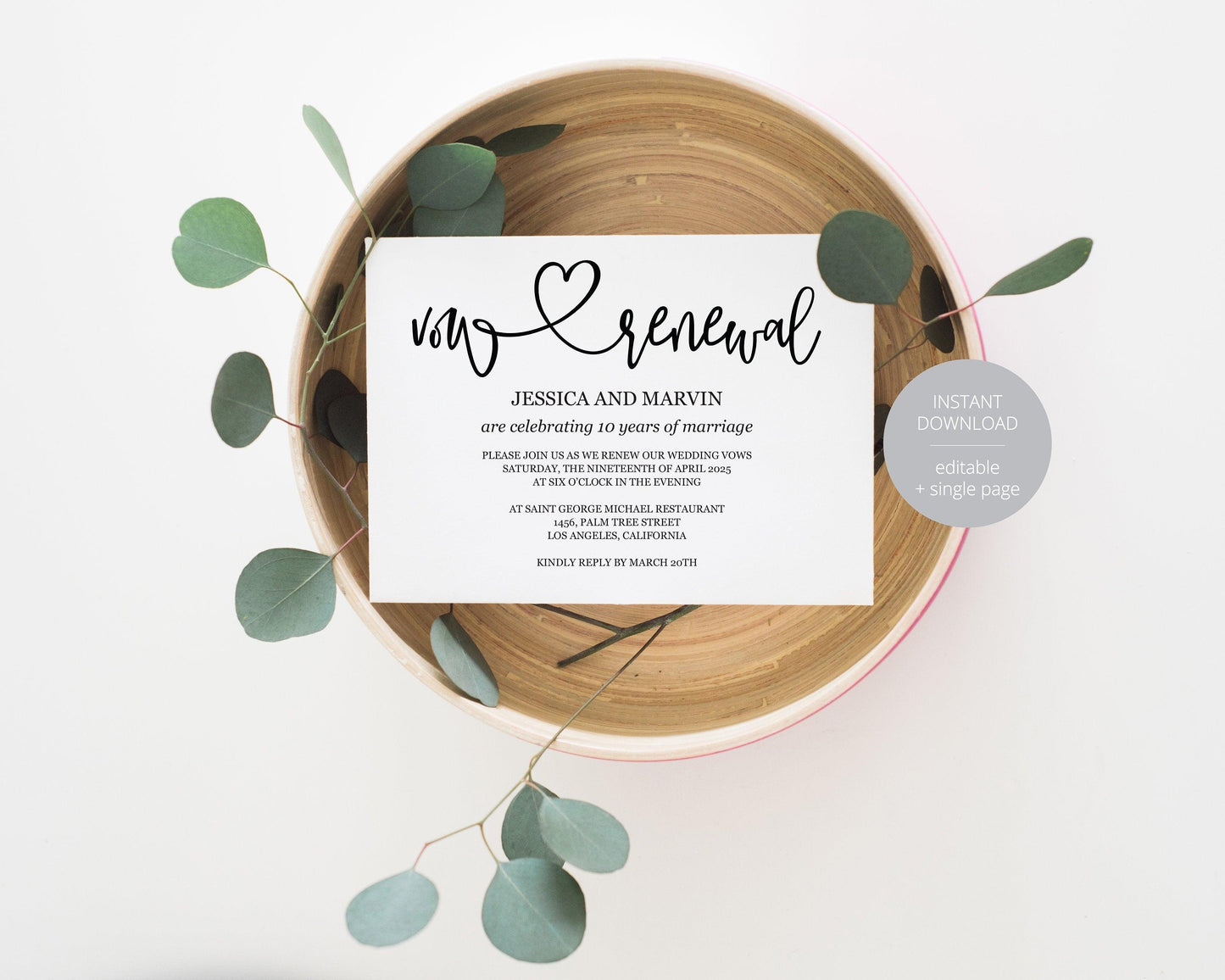 Vow Renewal Invitation Template, Wedding Anniversary - JESSICA - SAVVY PAPER CO