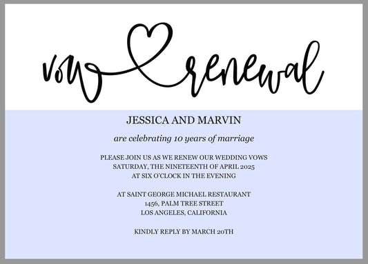 Vow Renewal Invitation Template, Wedding Anniversary - JESSICA - SAVVY PAPER CO