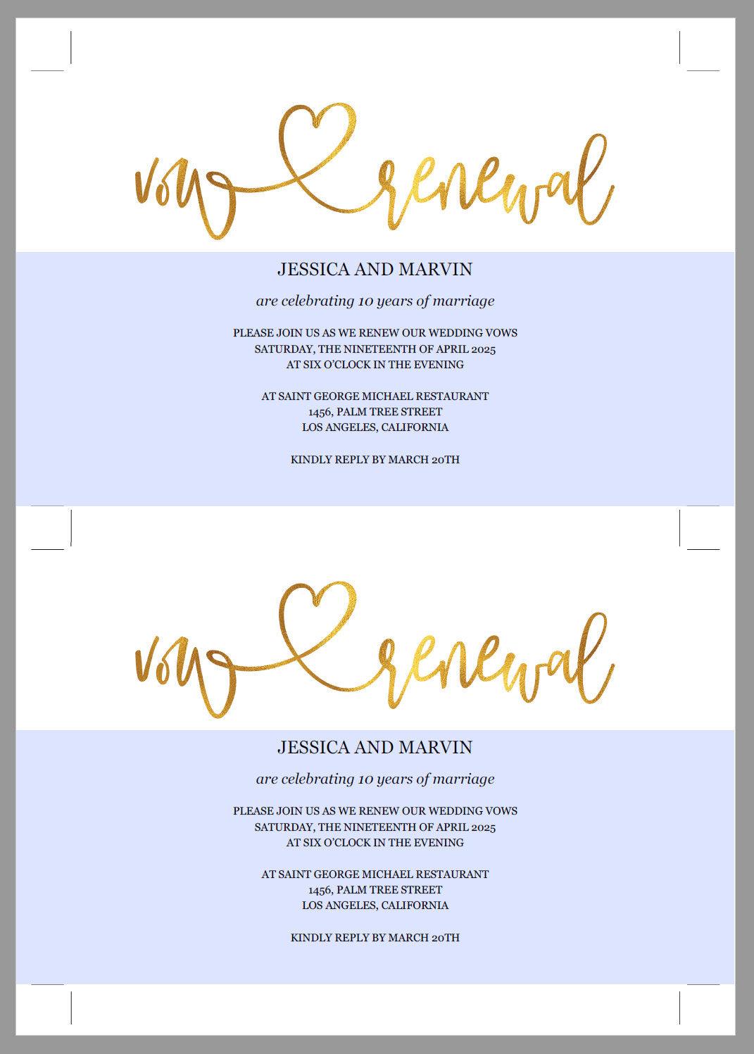 Vow Renewal Invitation Template, Wedding Anniversary, Vow Renewal Invite, Anniversary Party, Renew Vows Invitation, Heart, Gold - JESSICA - SAVVY PAPER CO