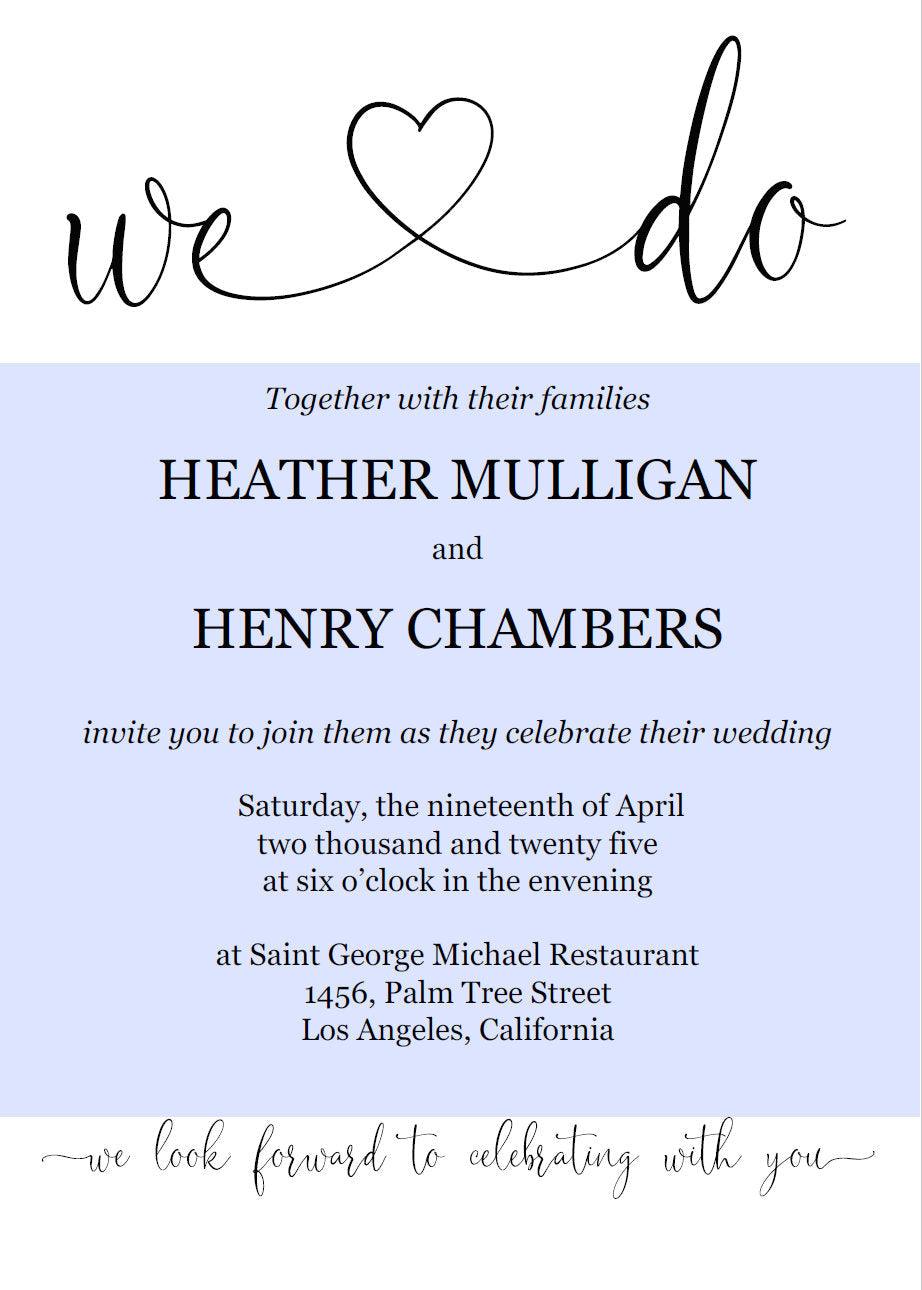 We Do Wedding Invitation Template, Editable Wedding Invitation Template, Printable, Calligraphy, Instant Download, Heart - Heather - SAVVY PAPER CO