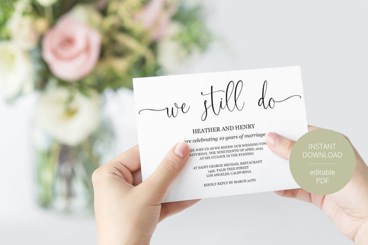 We Still Do Invitation Template, Wedding Anniversary, Vow Renewal Invite, Anniversary Party, Renew Vows - Heather - SAVVY PAPER CO