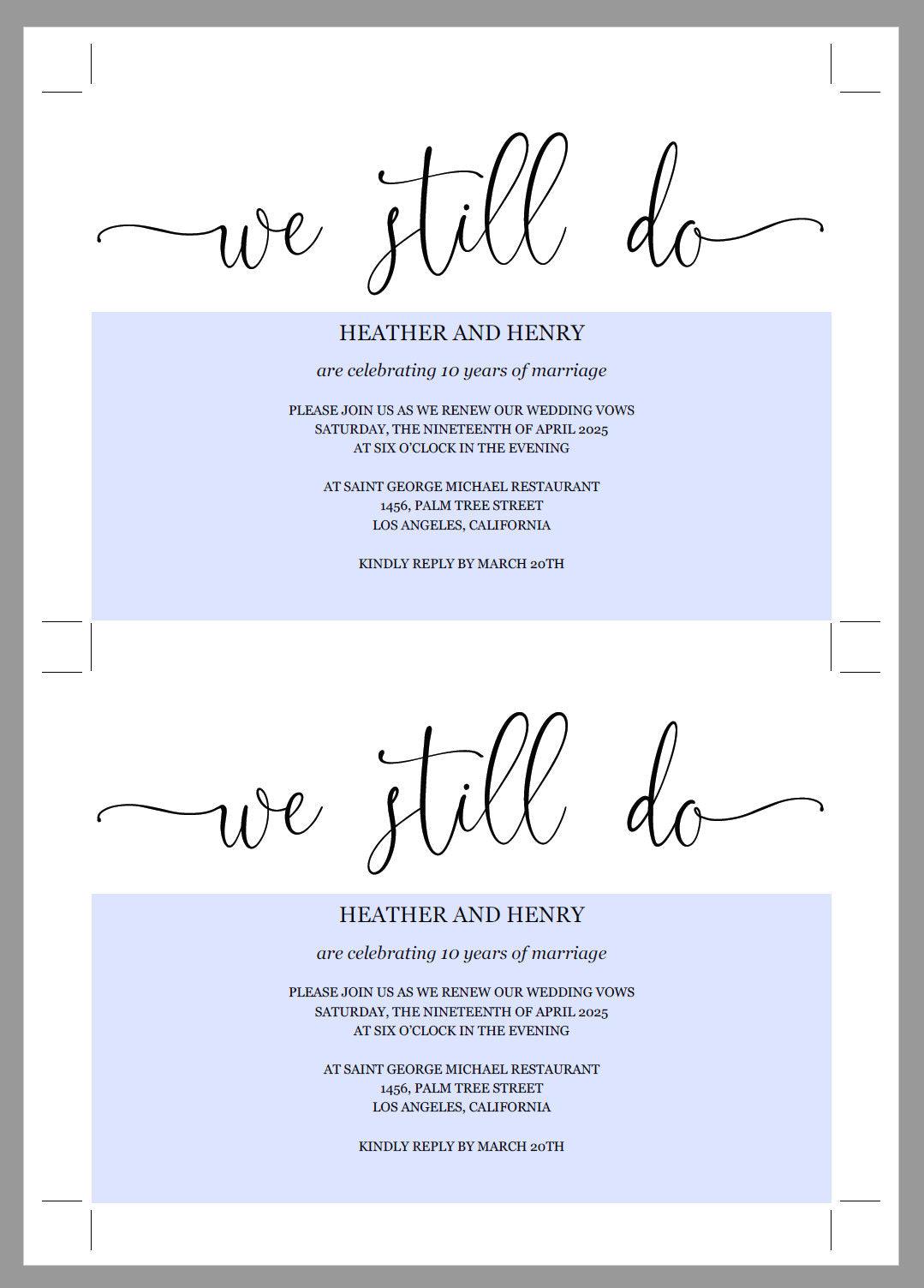 We Still Do Invite, Wedding Anniversary, Vow Renewal Invite, Anniversary Party, Renew Vows, Wedding Invitation, We Still Do - Heather - SAVVY PAPER CO